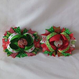 Disney Frozen Anna & Elsa Grosgrain Ribbon Christmas Bottle Cap  Hair Bows